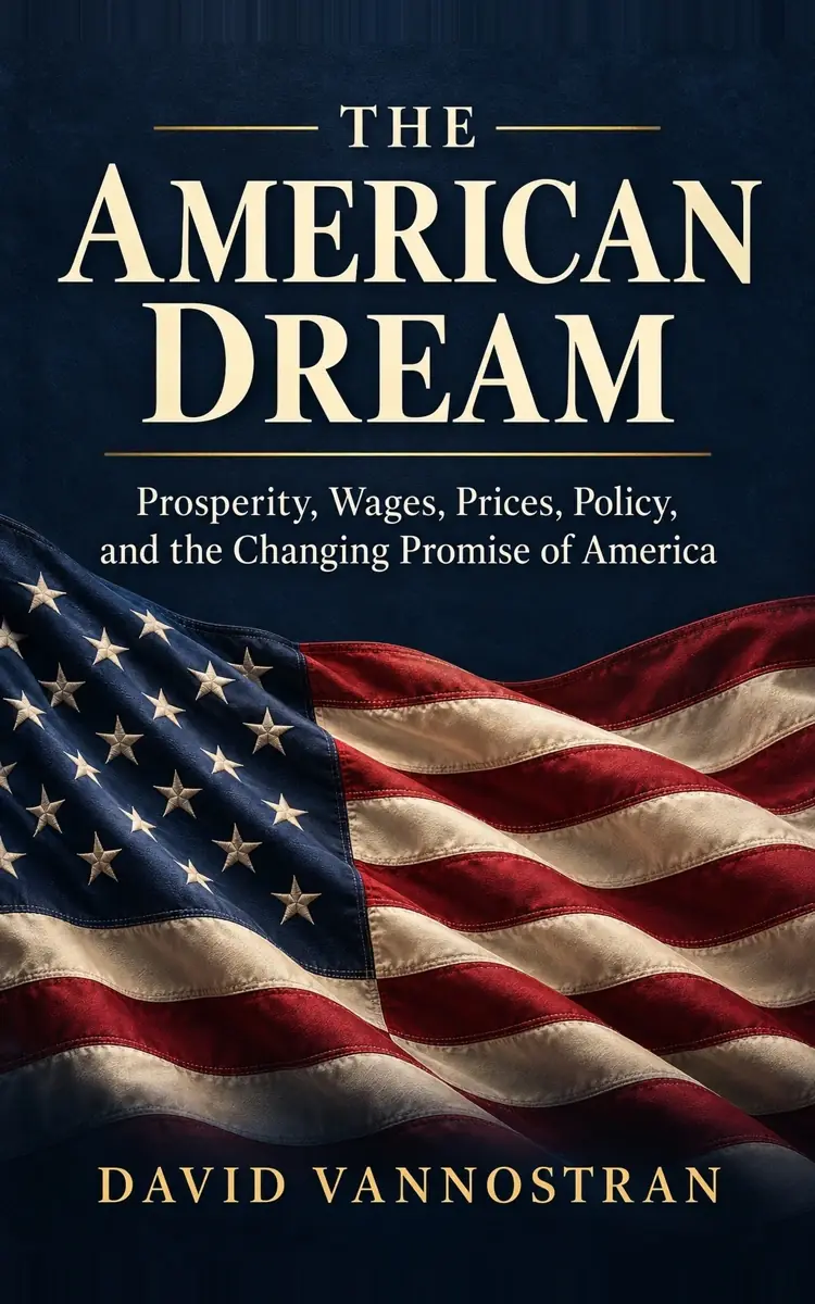 The American Dream by David Vannostran, with a navy and gold cover and an American flag